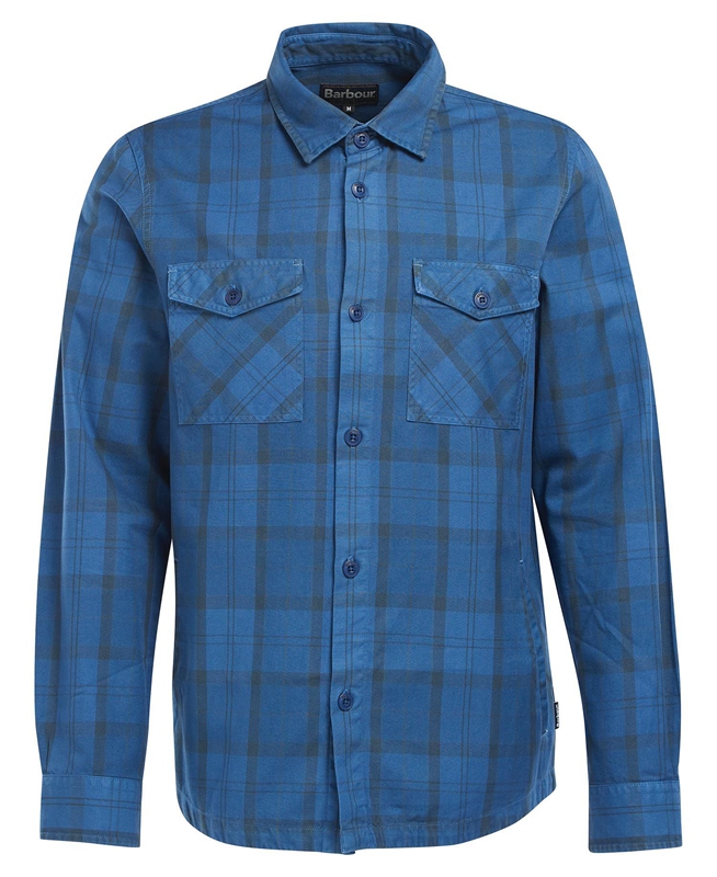 Men's Barbour Overdyed Cannich Overshirt Shirts Blue | XTPO-09568