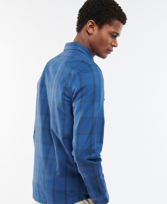 Men's Barbour Overdyed Cannich Overshirt Shirts Blue | XTPO-09568