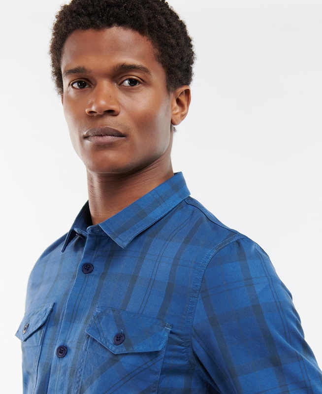 Men's Barbour Overdyed Cannich Overshirt Shirts Blue | XTPO-09568