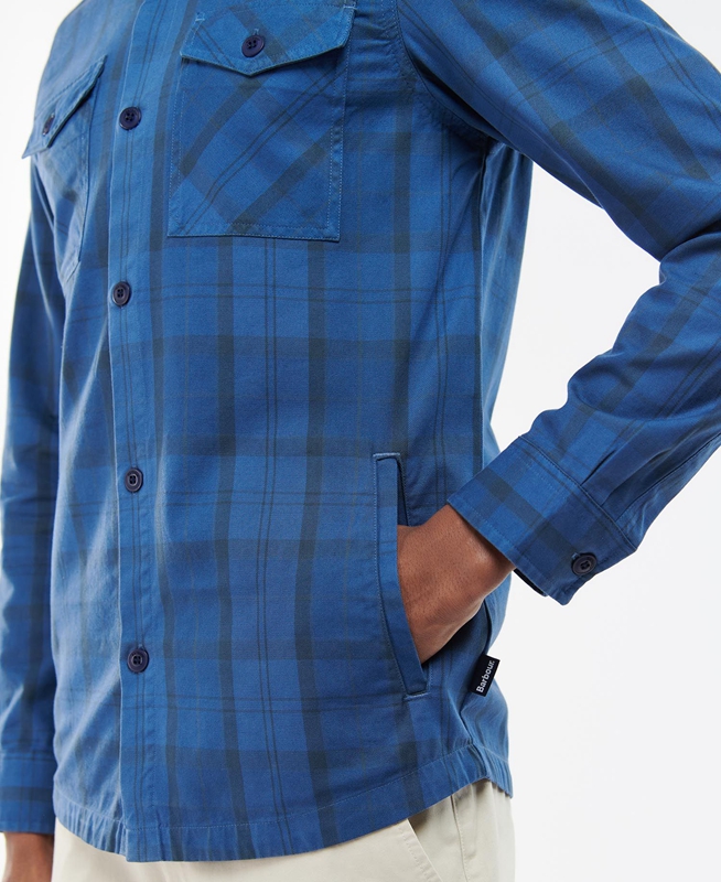 Men's Barbour Overdyed Cannich Overshirt Shirts Blue | XTPO-09568