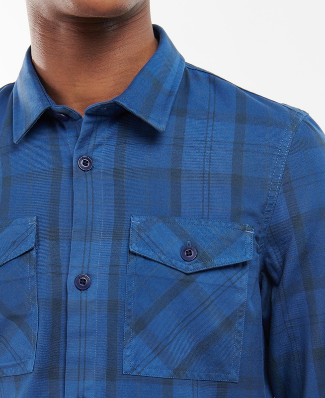 Men's Barbour Overdyed Cannich Overshirt Shirts Blue | XTPO-09568