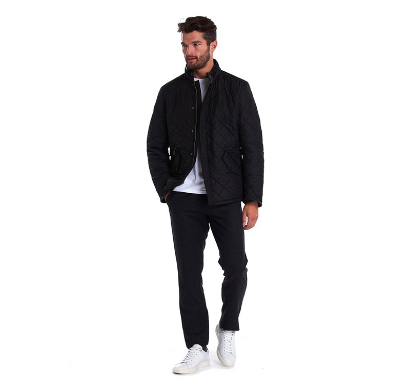 Men's Barbour Powell Quilted Jackets Black | KNXB-30712