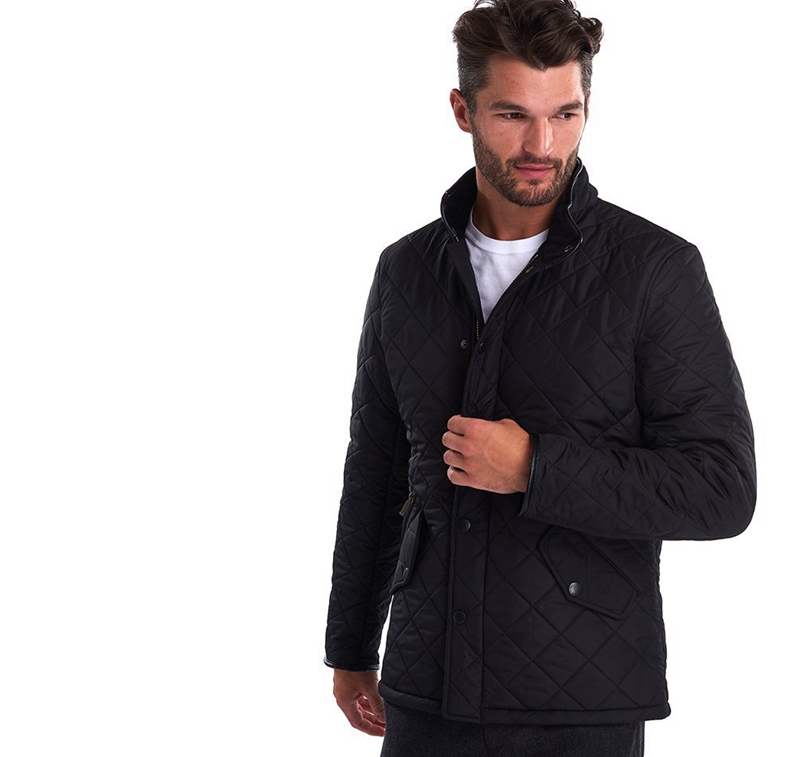 Men's Barbour Powell Quilted Jackets Black | KNXB-30712