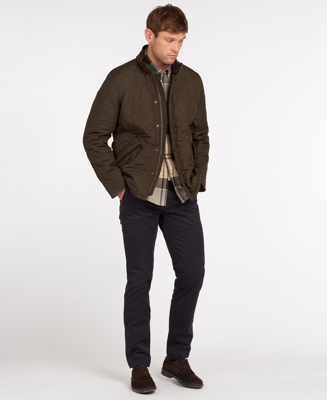 Men's Barbour Powell Quilted Jackets Olive | WNKA-61590