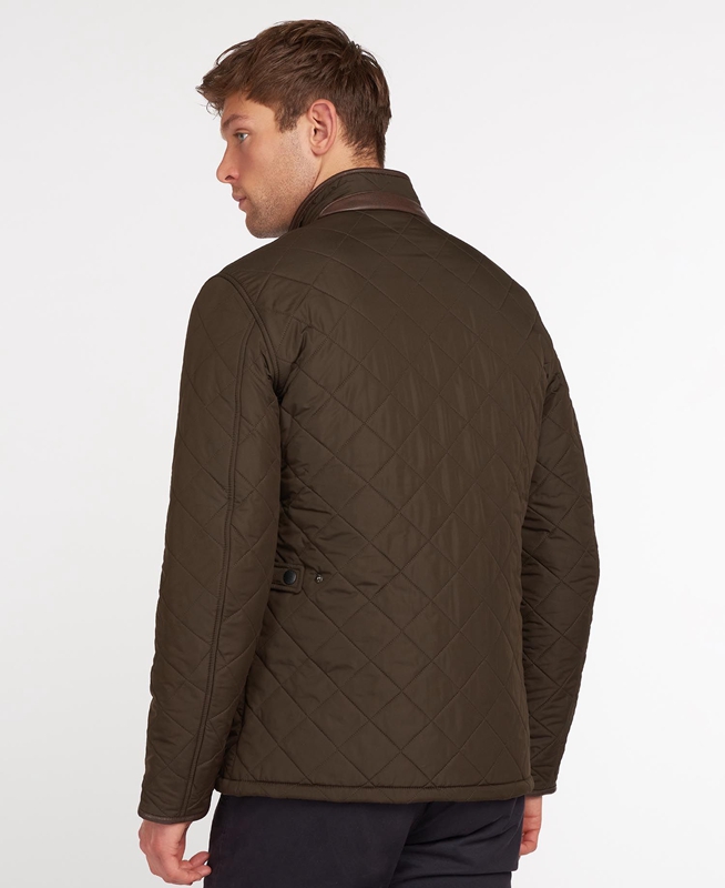 Men's Barbour Powell Quilted Jackets Olive | WNKA-61590