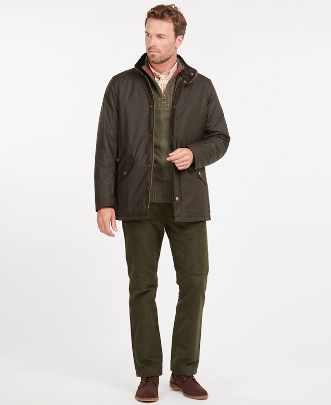 Men's Barbour Prestbury Waxed Jackets Olive | BKDE-60842