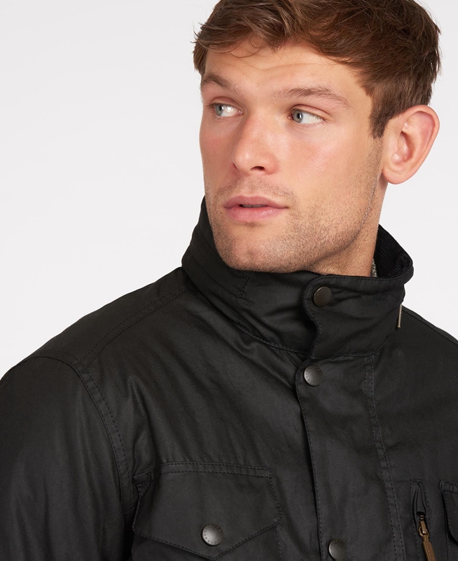 Men's Barbour Sapper Waxed Jackets Black | XFQB-92315