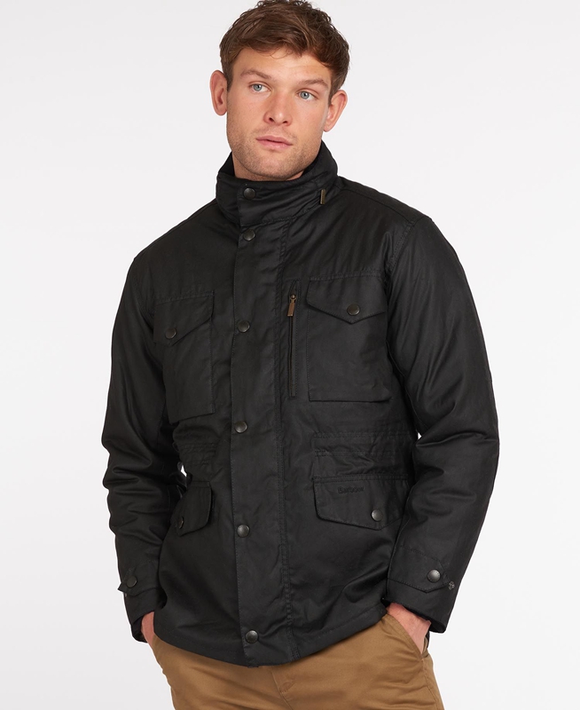 Men\'s Barbour Sapper Waxed Jackets Black | XFQB-92315