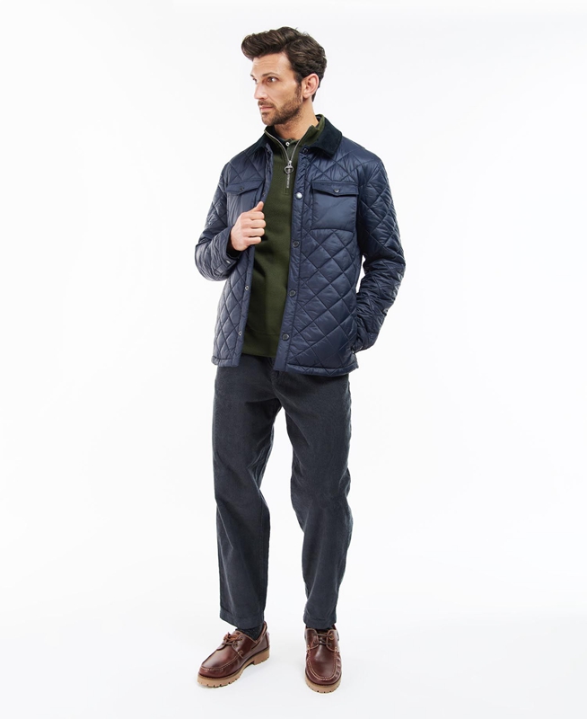 Men's Barbour Shirt Quilted Jackets Navy | CERG-73508