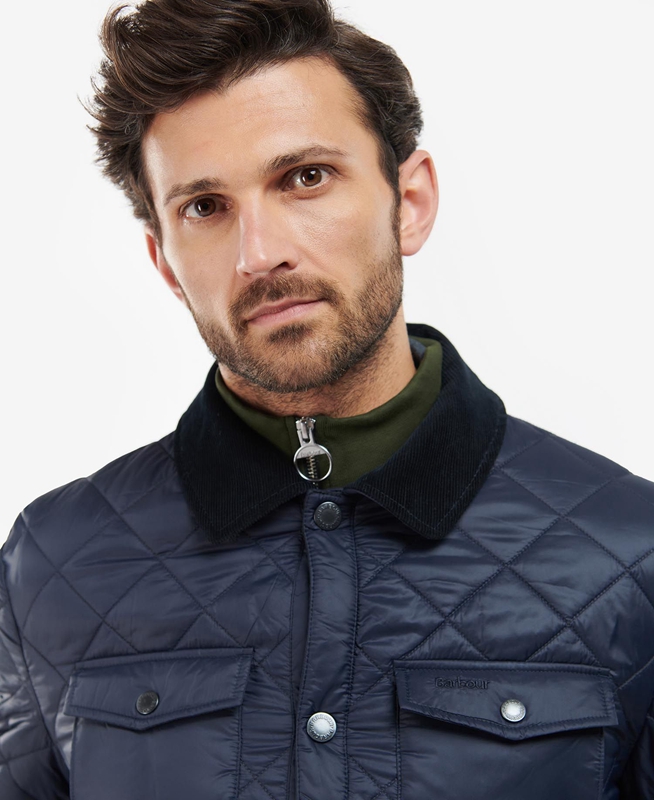 Men's Barbour Shirt Quilted Jackets Navy | CERG-73508