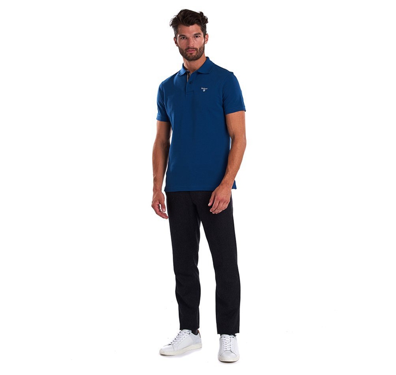 Men's Barbour Tartanshirt Pique Polo shirts Blue | NKOT-70248