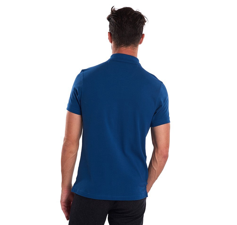 Men's Barbour Tartanshirt Pique Polo shirts Blue | NKOT-70248