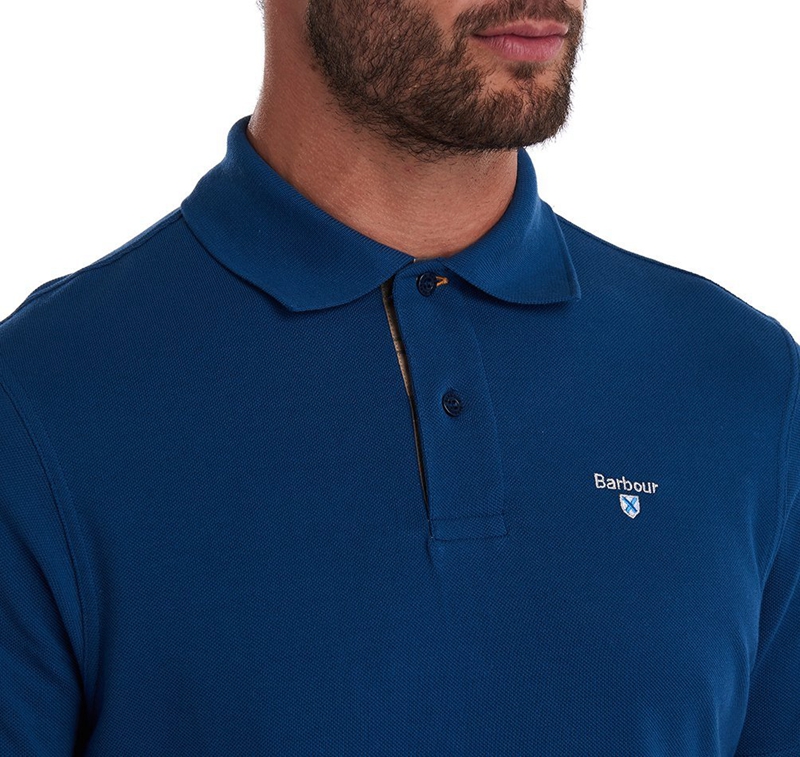 Men's Barbour Tartanshirt Pique Polo shirts Blue | NKOT-70248