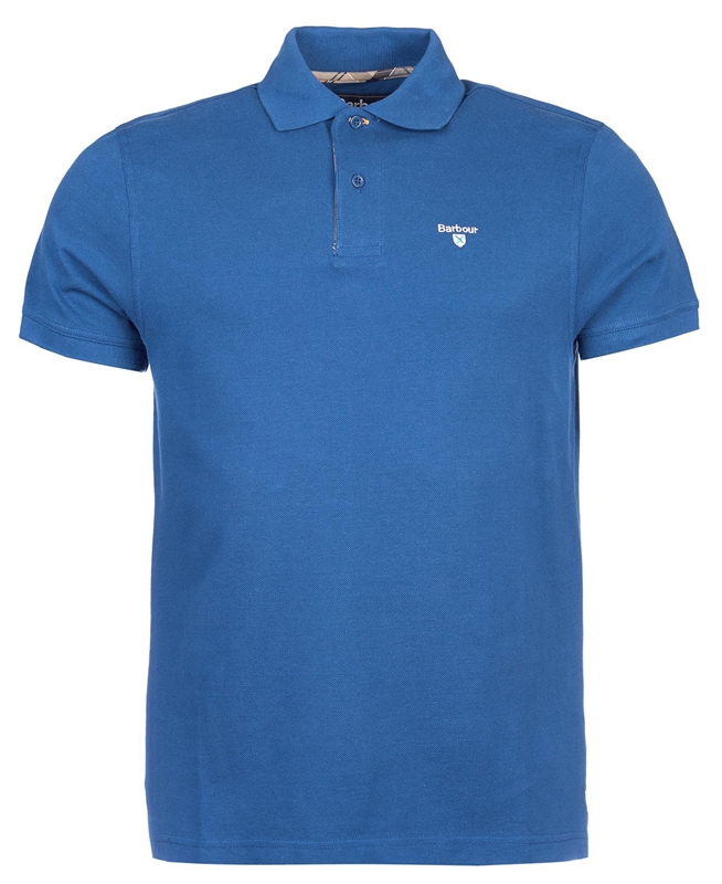 Men's Barbour Tartanshirt Pique Polo shirts Blue | NKOT-70248