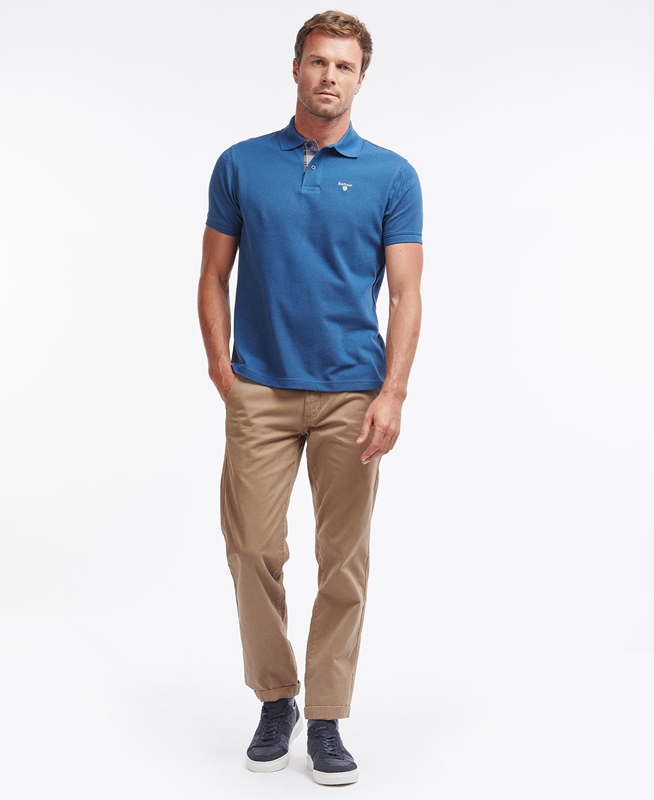 Men's Barbour Tartanshirt Pique Polo shirts Blue | NKOT-70248