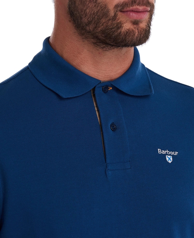 Men's Barbour Tartanshirt Pique Polo shirts Blue | NKOT-70248