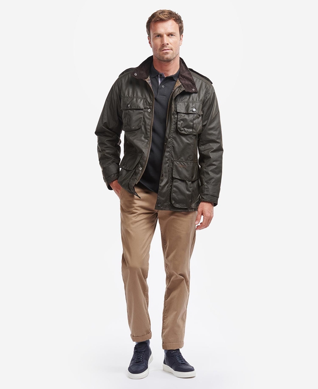 Men's Barbour Trooper Waxed Jackets Olive | WSNU-36904