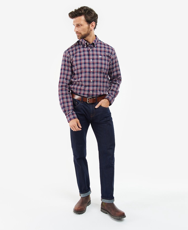 Men's Barbour Turville Regular Fit Shirts Blue | QAZH-57261