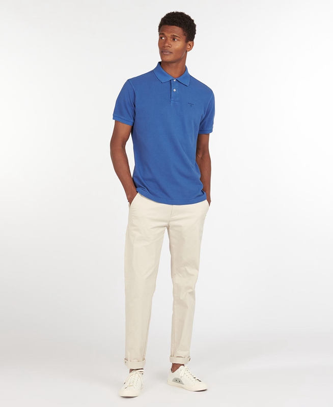 Men's Barbour Washed Sports Polo shirts Blue | MPZE-86479