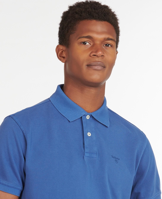 Men's Barbour Washed Sports Polo shirts Blue | MPZE-86479