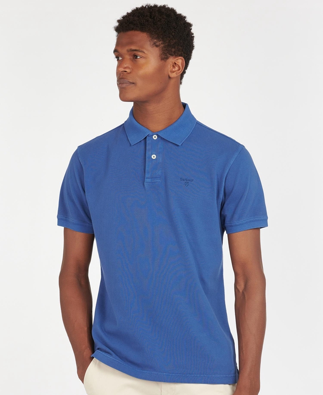 Men\'s Barbour Washed Sports Polo shirts Blue | MPZE-86479