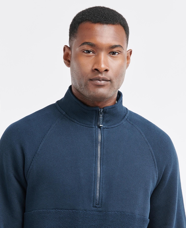 Men's Barbour Wear Half Zip Sweatshirts Navy | DPZV-71596