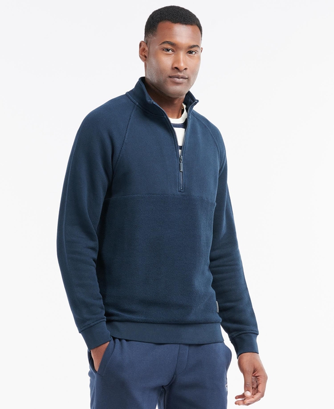 Men\'s Barbour Wear Half Zip Sweatshirts Navy | DPZV-71596