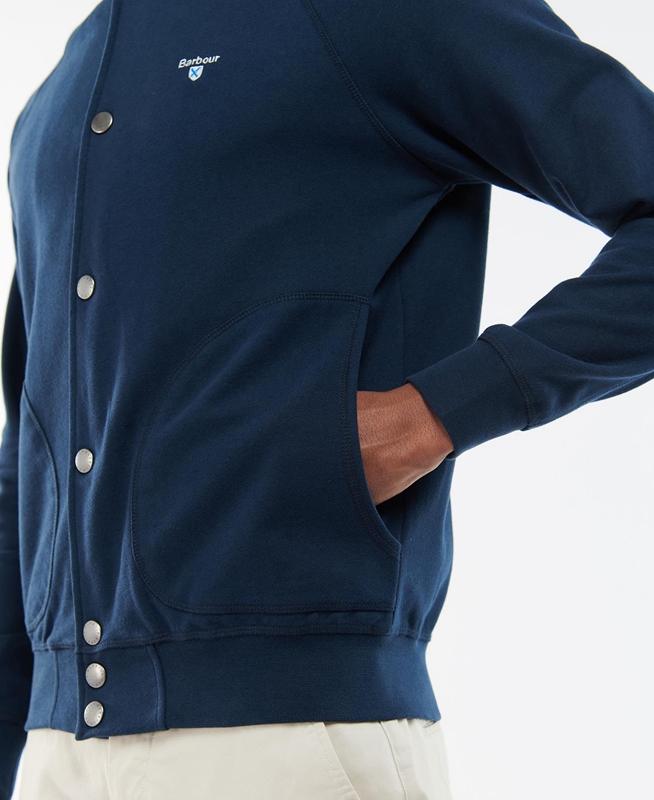 Men's Barbour Whitewell Button Thru Sweatshirts Blue | DSQL-25143