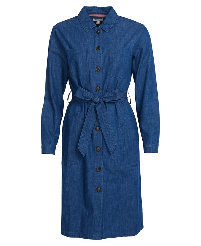 Women's Barbour Barmouth Dress Navy | UZAS-78324