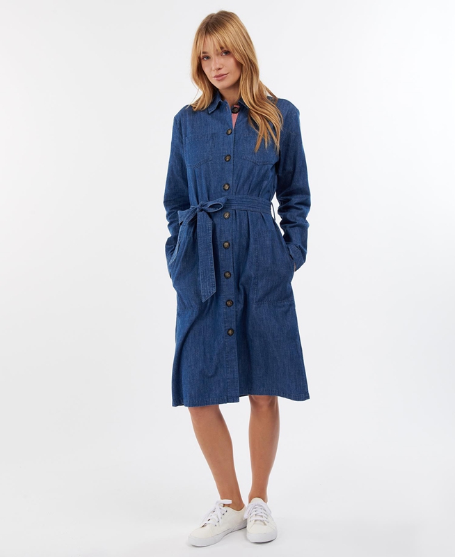 Women's Barbour Barmouth Dress Navy | UZAS-78324