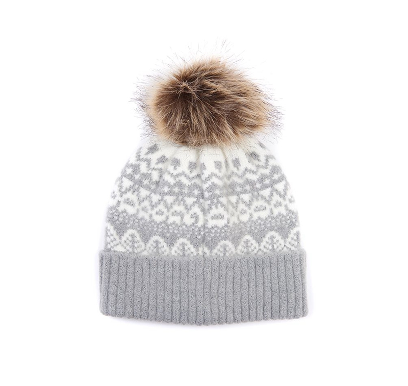 Women's Barbour Beanie Alpine Fair Isle Pom Hats Grey | TDGZ-20471