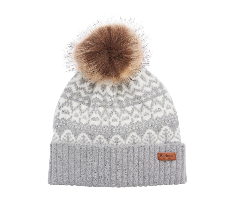 Women\'s Barbour Beanie Alpine Fair Isle Pom Hats Grey | TDGZ-20471