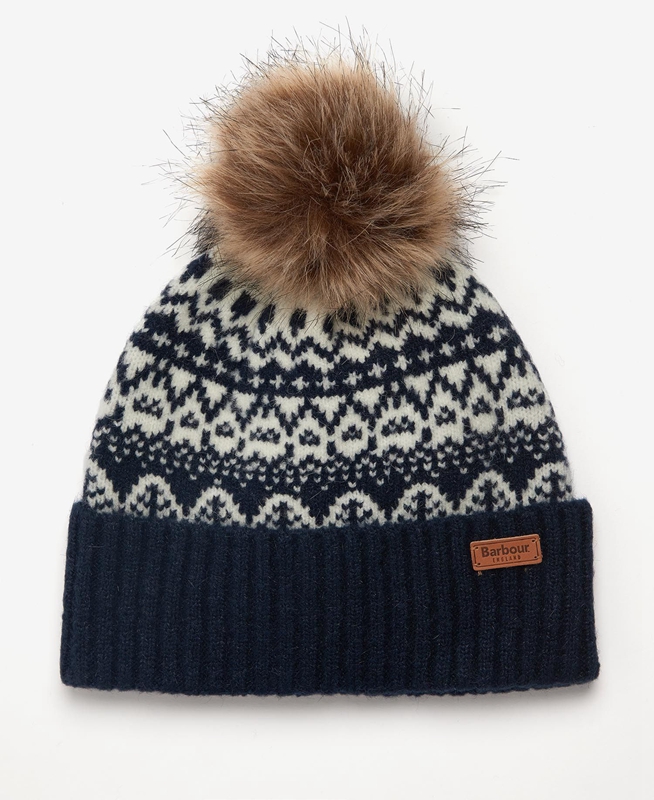 Women\'s Barbour Beanie Alpine Fair Isle Pom Hats Navy | UAWI-58413