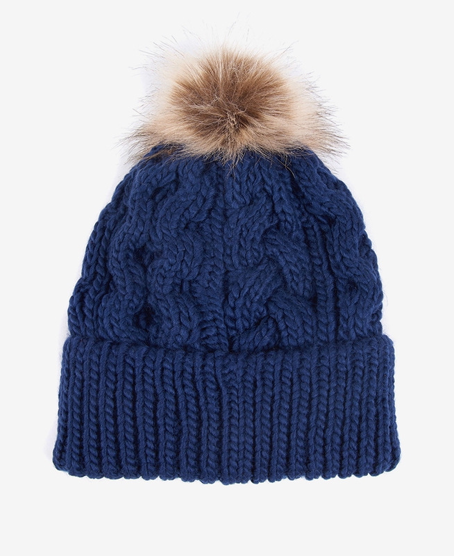 Women's Barbour Beanie Penshaw Cable Hats Blue | EQVC-34752