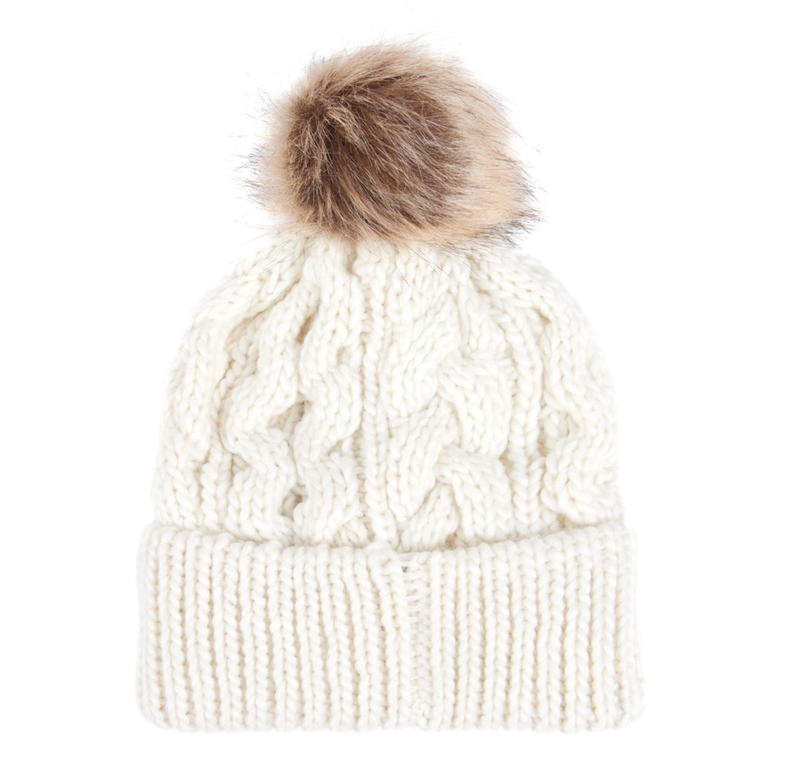 Women's Barbour Beanie Penshaw Cable Hats White | LRDA-61250