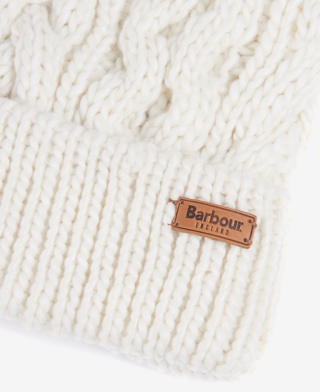 Women's Barbour Beanie Penshaw Cable Hats White | LRDA-61250