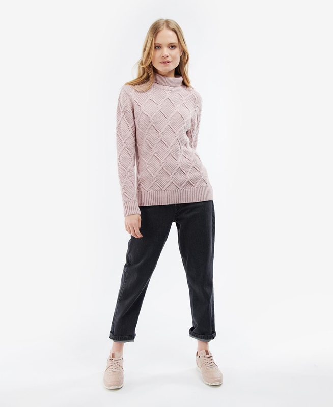 Women's Barbour Burne Roll Neck Knit Sweaters Pink | SNWP-85390