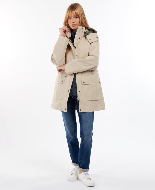 Women's Barbour Clary Waterproof Jackets Beige | BXFJ-52798