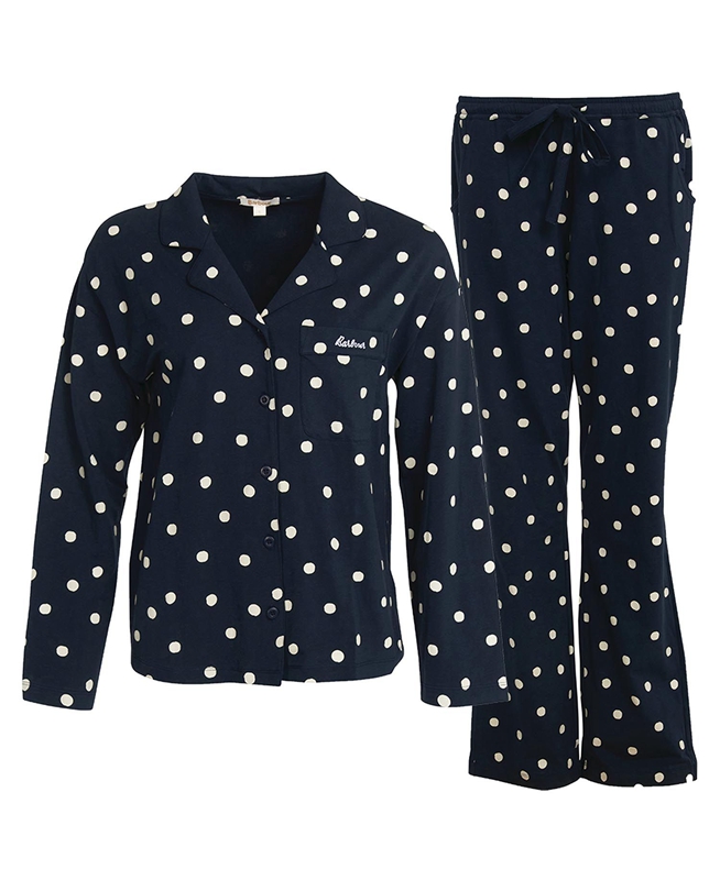 Women's Barbour Dotty PJ Set Nightwear Navy | YVZA-09156