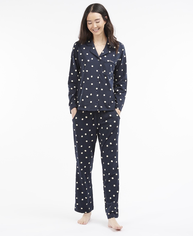 Women's Barbour Dotty PJ Set Nightwear Navy | YVZA-09156