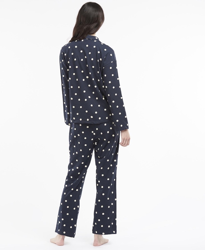 Women's Barbour Dotty PJ Set Nightwear Navy | YVZA-09156