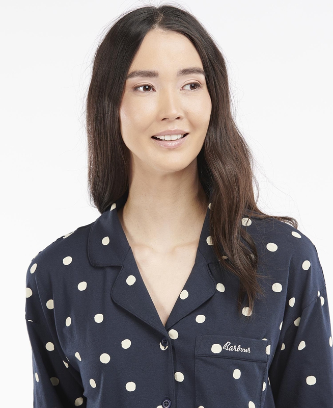 Women's Barbour Dotty PJ Set Nightwear Navy | YVZA-09156