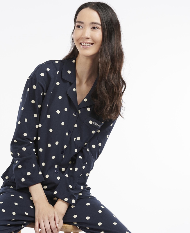 Women\'s Barbour Dotty PJ Set Nightwear Navy | YVZA-09156