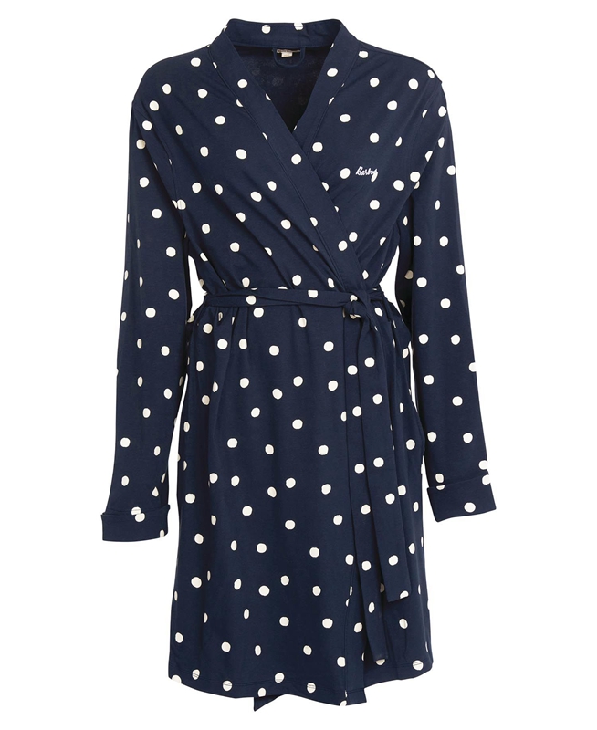 Women's Barbour Dotty Robe Nightwear Navy | BRZK-80975