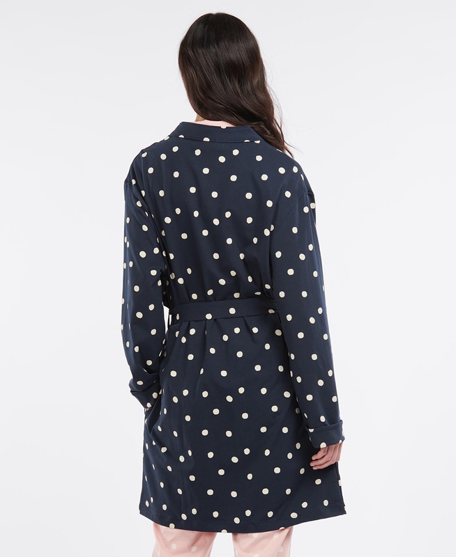 Women's Barbour Dotty Robe Nightwear Navy | BRZK-80975