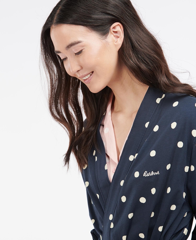 Women's Barbour Dotty Robe Nightwear Navy | BRZK-80975