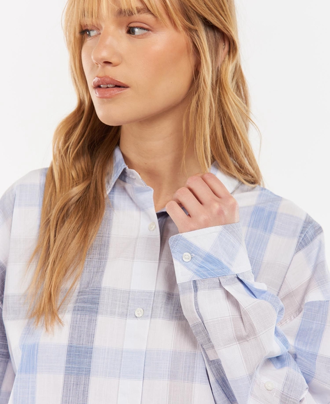 Women's Barbour Explorer Lara Shirts Blue | YAJT-61049