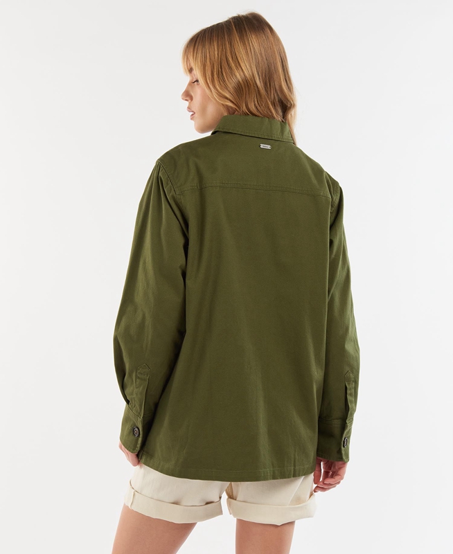 Women's Barbour Explorer Marley Overshirt Shirts Olive | GKIT-16935