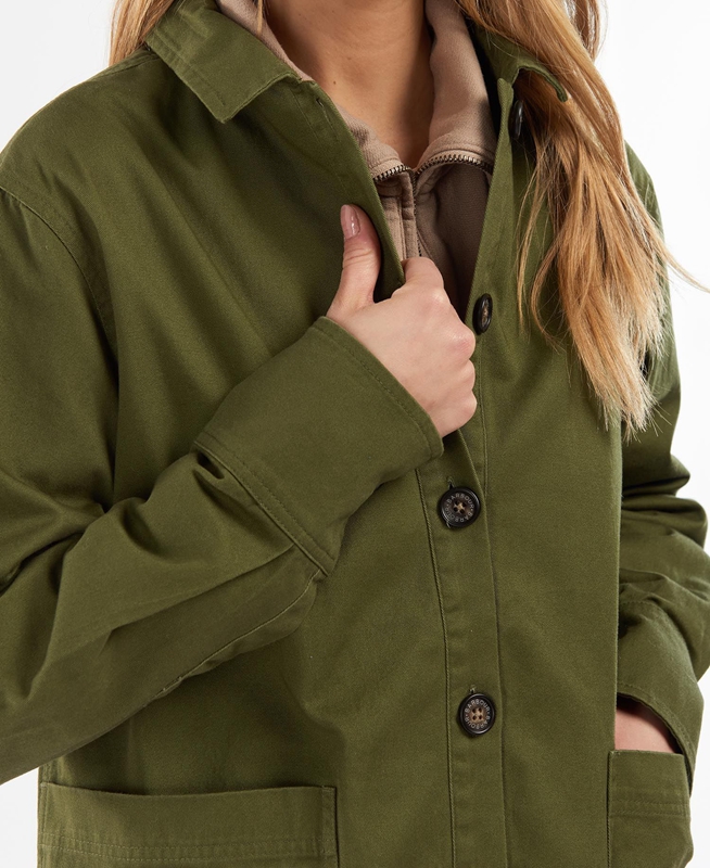 Women's Barbour Explorer Marley Overshirt Shirts Olive | GKIT-16935