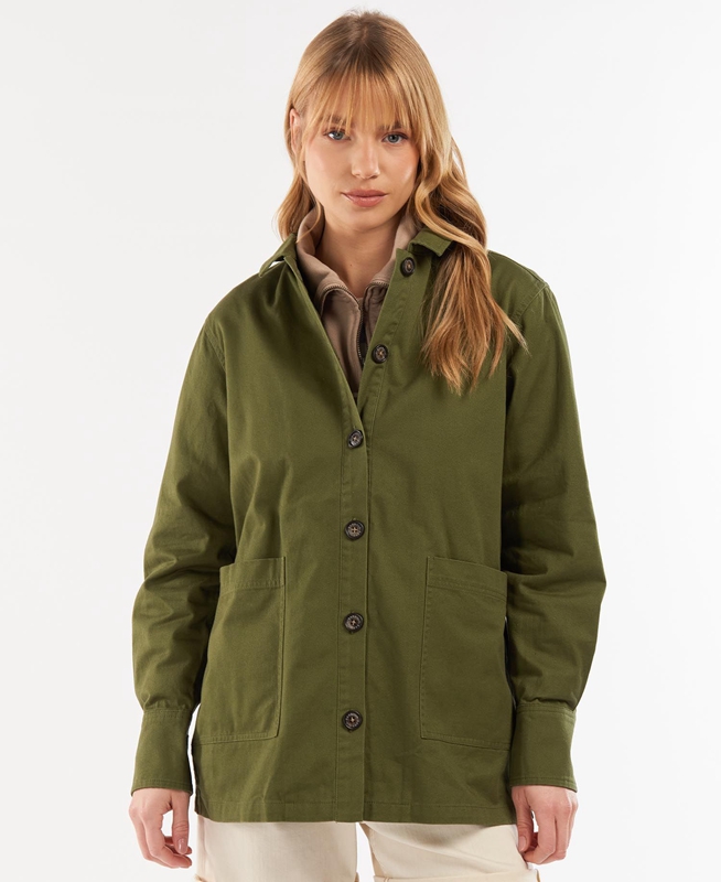 Women\'s Barbour Explorer Marley Overshirt Shirts Olive | GKIT-16935